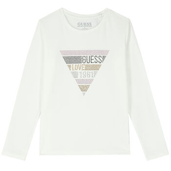 Girls White Embellished Logo Long Sleeve Top
