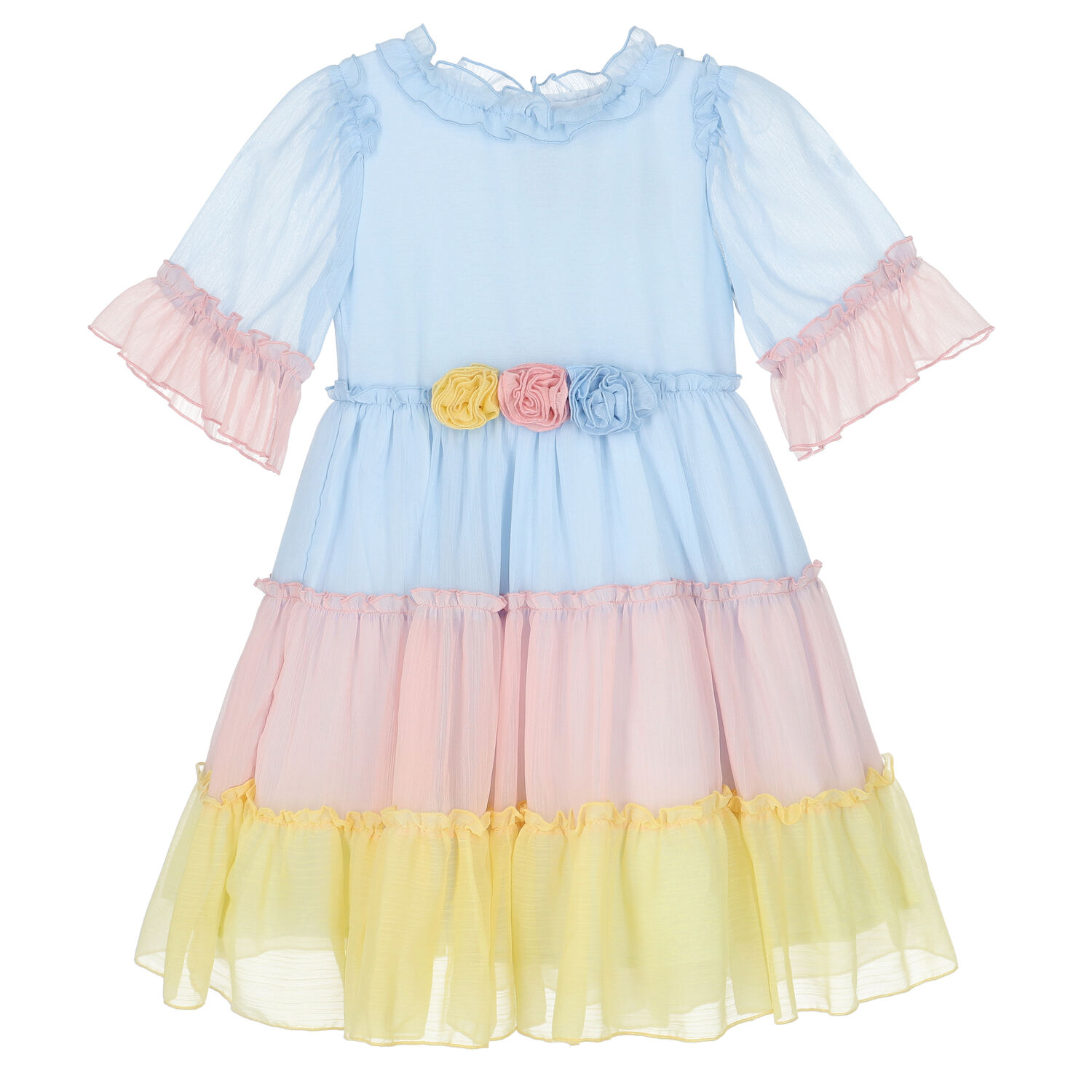 Girls Pink & Blue Chiffon Dress, 1, hi-res