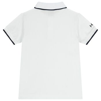 Boys White & Navy Blue Polo Shirt