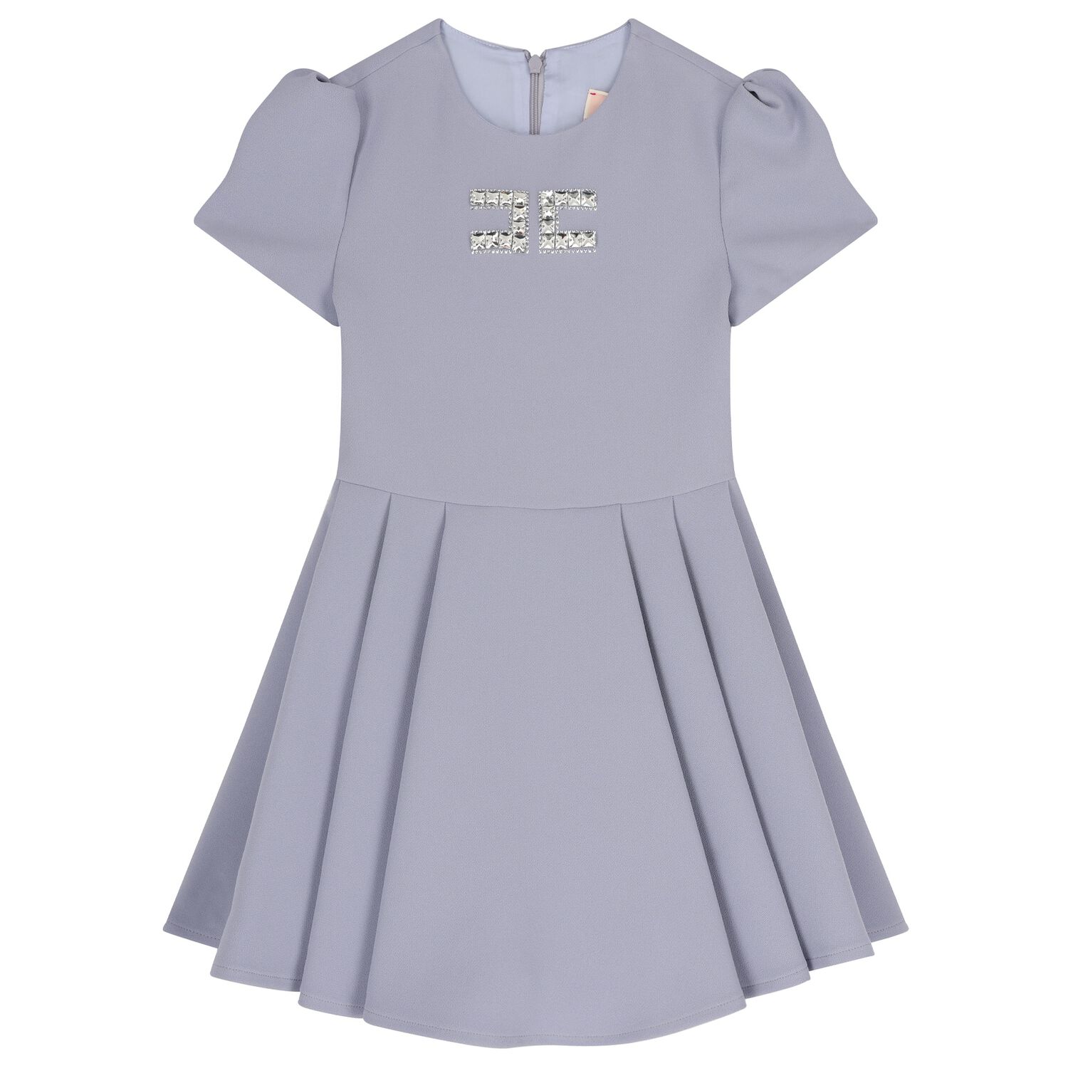 Girls Purple Diamante Logo Pleated Dress, 3, hi-res