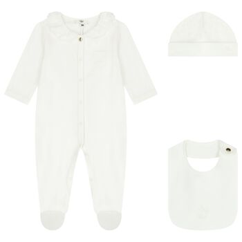 Baby Girls White Babygrow & Hat Gift Set