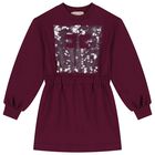 Girls Burgundy Embellished Logo Dress, 3, hi-res