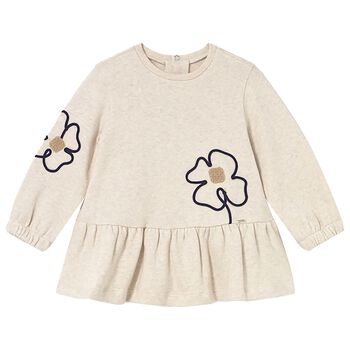 Younger Girls Beige Flower Dress