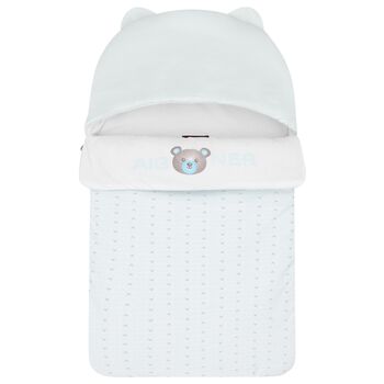 Baby Boys Blue & White Teddy Bear Logo Nest