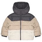 Boys Grey & Beige Padded Puffer Jacket, 1, hi-res