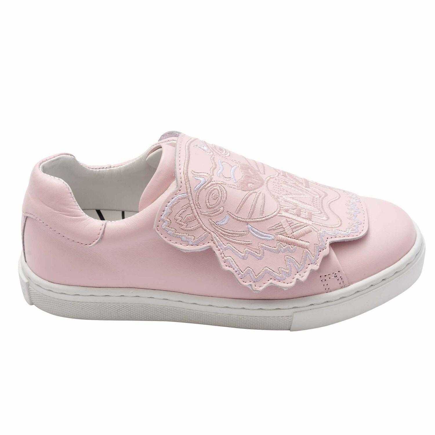 Girls Pink Leather Tiger Trainers, 1, hi-res
