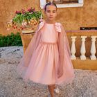 Girls Pink Tulle & Chiffon Cape Dress, 1, hi-res