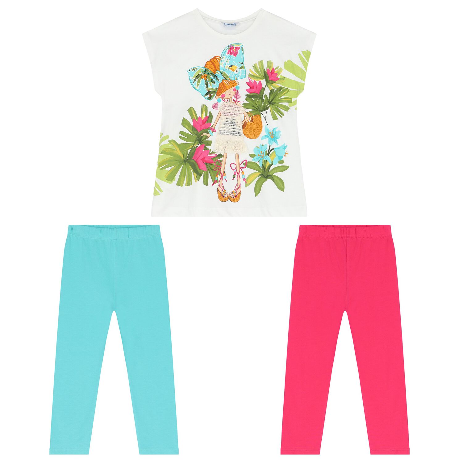 Girls White, Pink & Aqua Leggings Set, 2, hi-res image number null