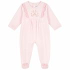 Baby Girls Pink Velour Babygrow, 1, hi-res