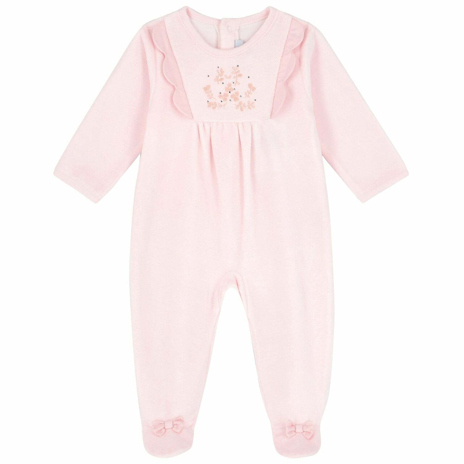 Baby Girls Pink Velour Babygrow, 1, hi-res