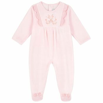Baby Girls Pink Velour Babygrow