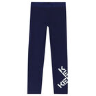Girls Navy Logo Leggings, 1, hi-res