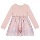 Girls Pink Bow Dress, 1, hi-res
