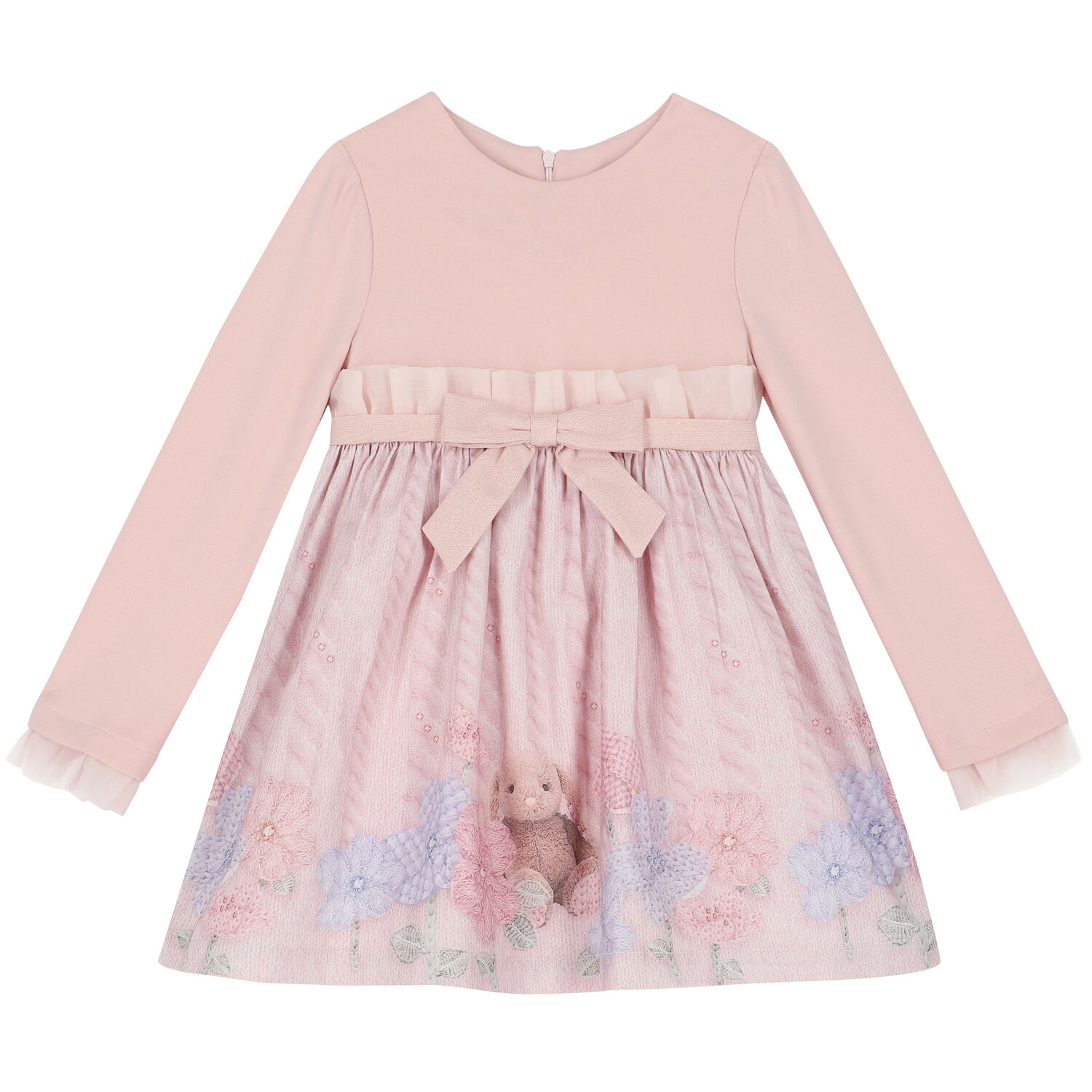 Girls Pink Bow Dress, 1, hi-res