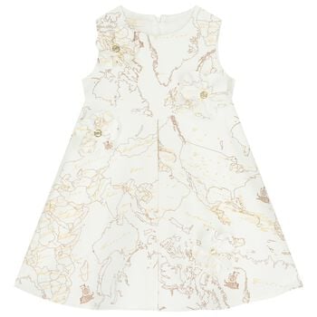 Girls Ivory Flower Geo Map Dress