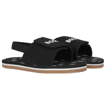 Boys Black Logo Sandals
