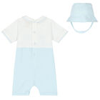 Baby Boys White & Blue Romper Set, 1, hi-res