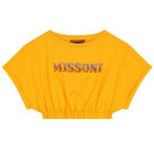 Girls Yellow Logo Crop Top, 1, hi-res