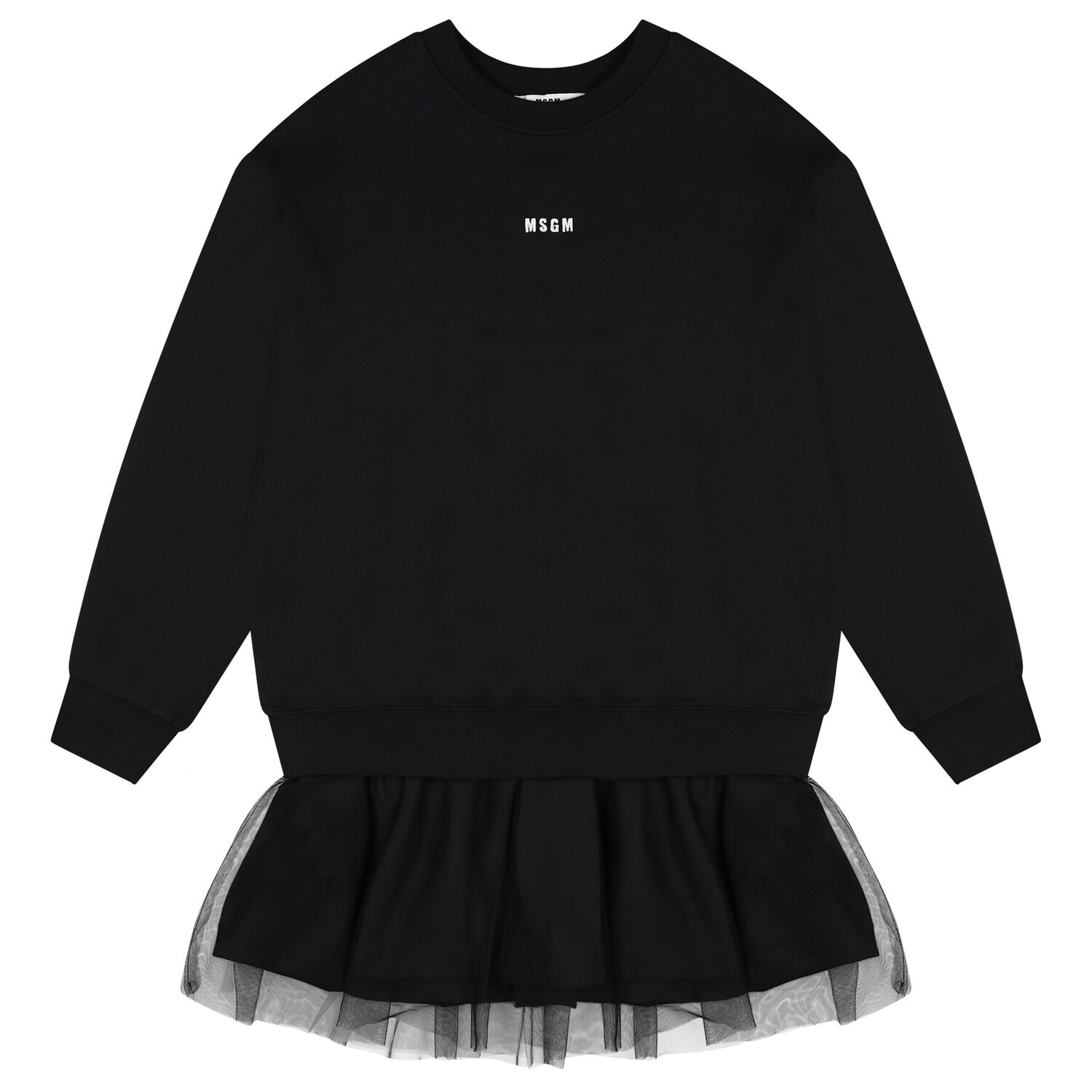 Girls Black Logo Sweatshirt Tulle Dress, 1, hi-res