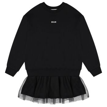 Girls Black Logo Sweatshirt Tulle Dress