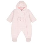 Baby Girls Pink Bunny Fleece Hooded Pramsuit, 1, hi-res