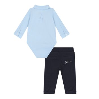 Baby Boys Blue & Navy Cotton Trouser Set