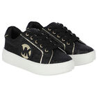Girls Black & Gold Logo Trainers, 1, hi-res