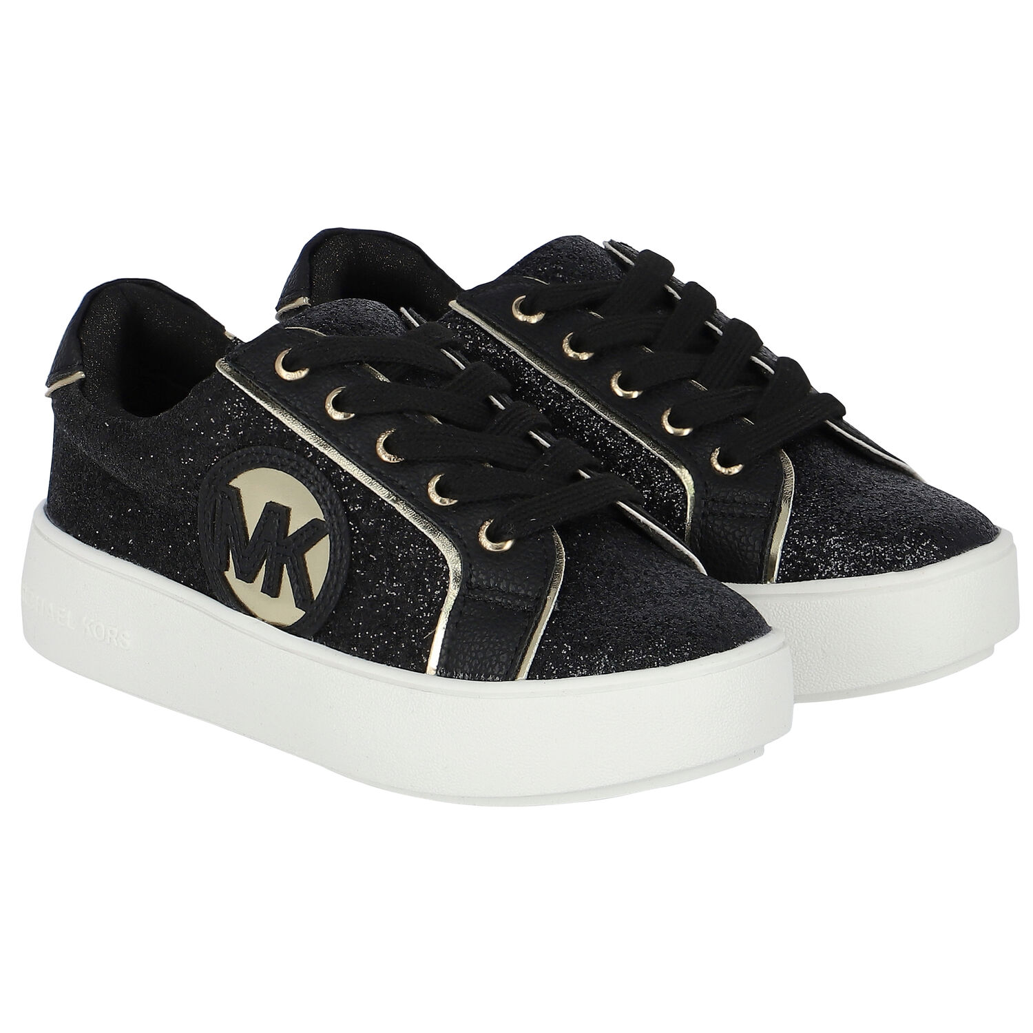 Girls Black & Gold Logo Trainers, 1, hi-res