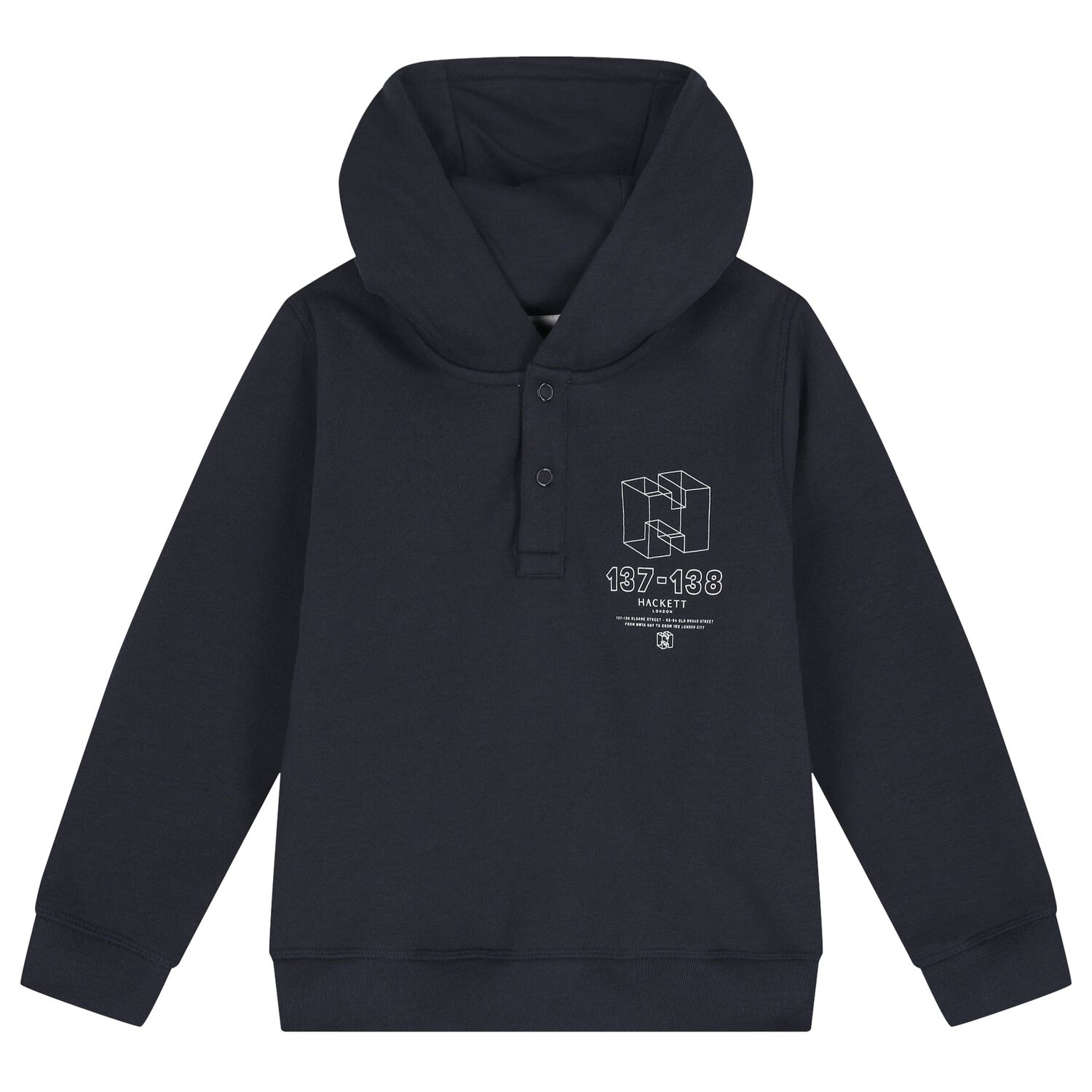 Boys Navy Blue Logo Hooded Top, 1, hi-res