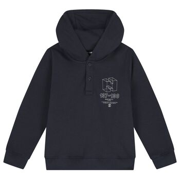Boys Navy Blue Logo Hooded Top