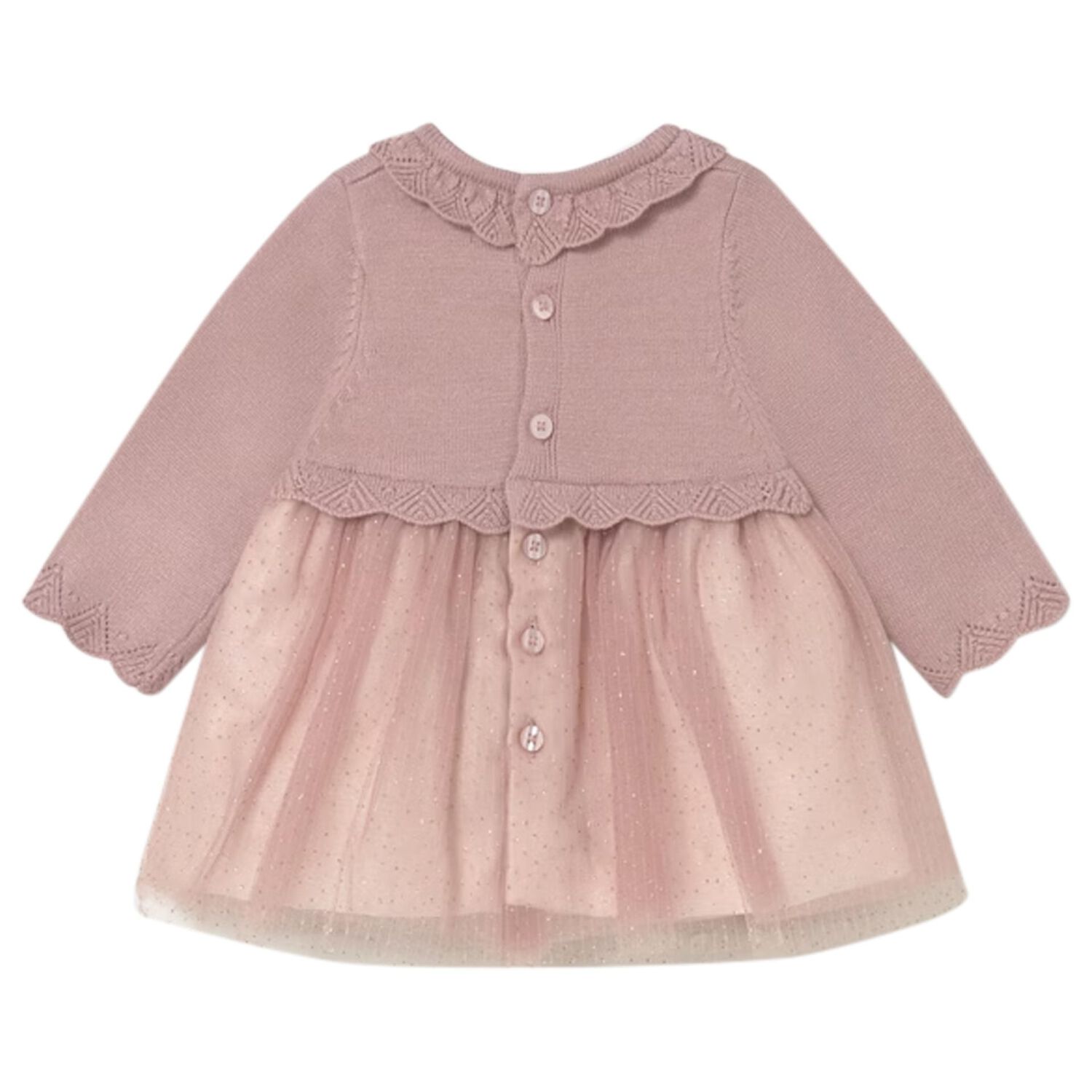 Baby Girls Pink Knitted & Tulle Dress, 2, hi-res image number null