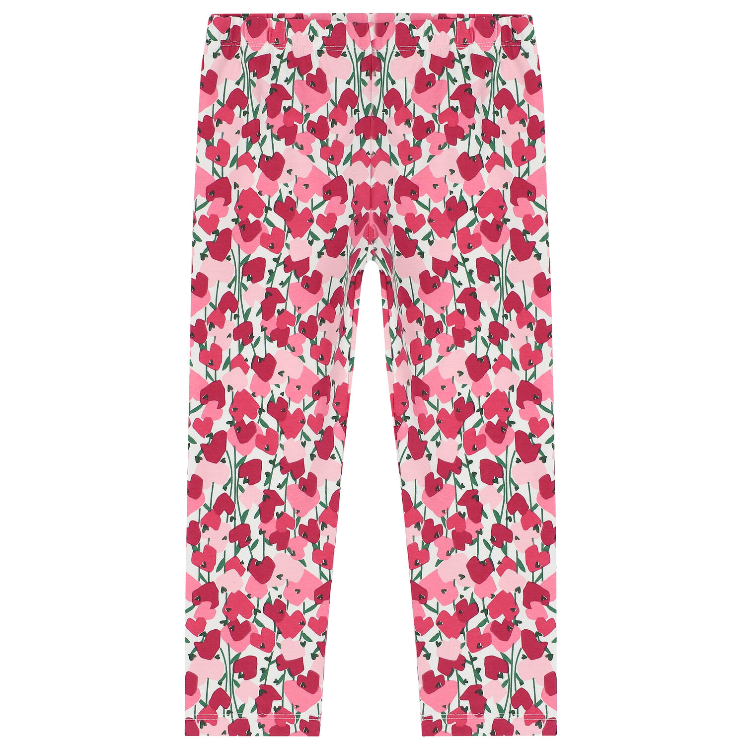 Girls Ivory & Pink Hearts Leggings, 1, hi-res