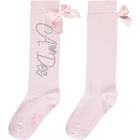 Girls Pink Bow Socks, 2, hi-res