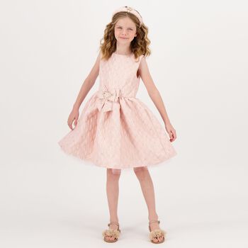 Girls Pink Jacquard Flower Dress