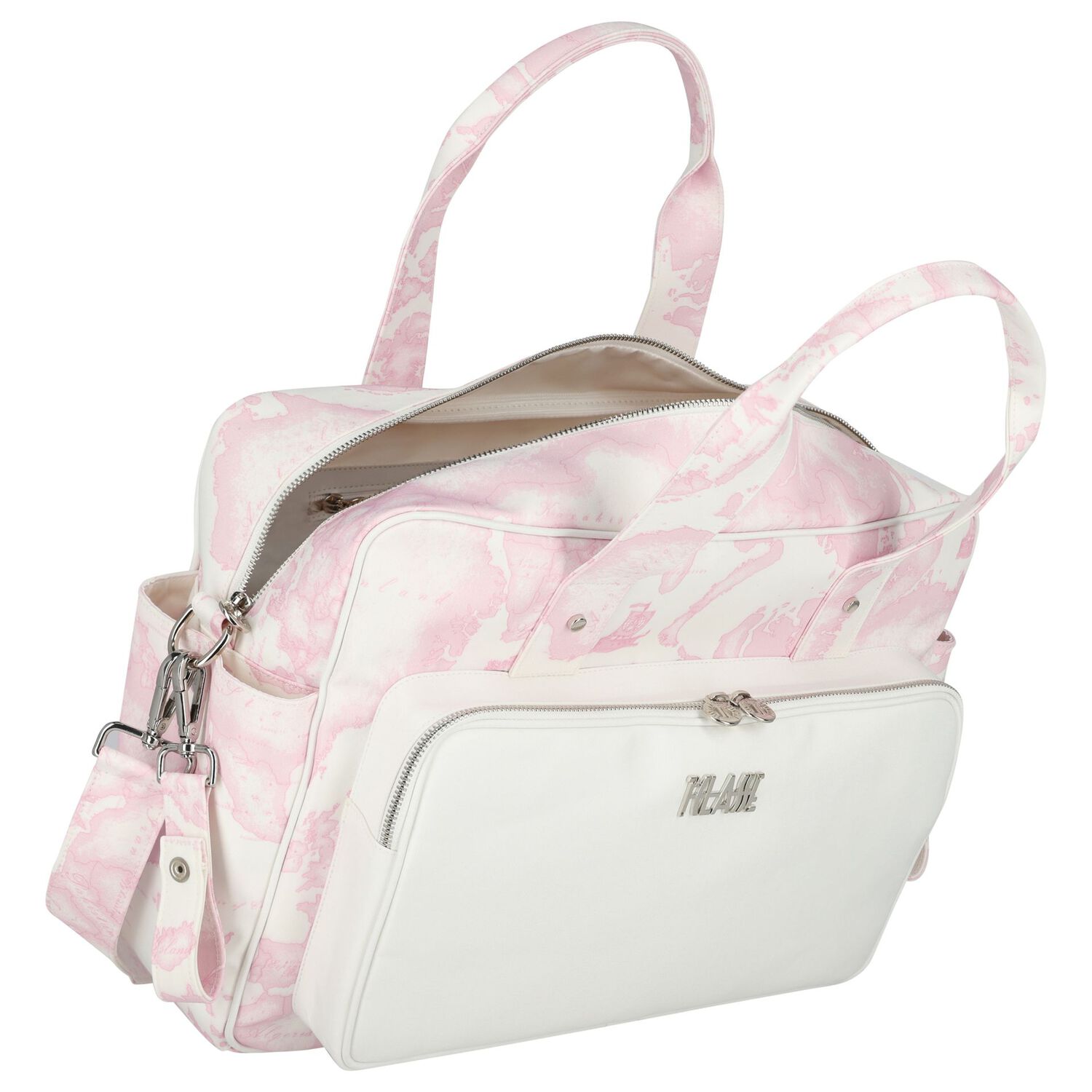Baby Girls White & Pink Geo Map Changing Bag, 1, hi-res