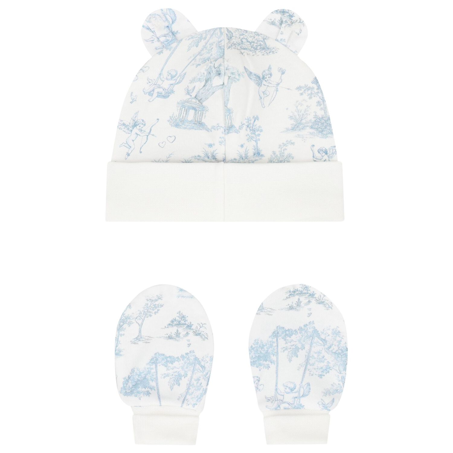 Baby Boys White & Blue Africa Hat & Mittens Set, 1, hi-res