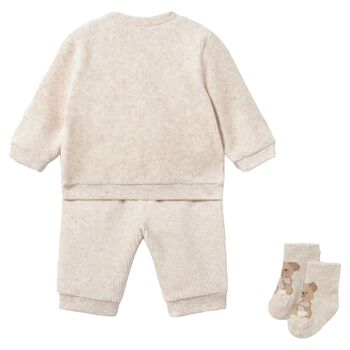 Baby Boys Beige Teddy Bear Tracksuit Set