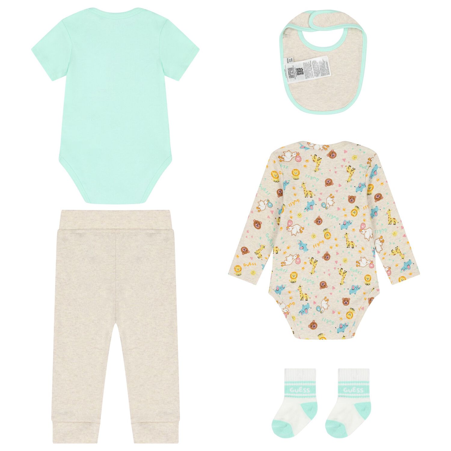 Baby Girls Beige & Green Logo Bodysuit Gift Set, 1, hi-res