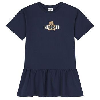 Girls Navy Blue Teddy Bear Logo Dress