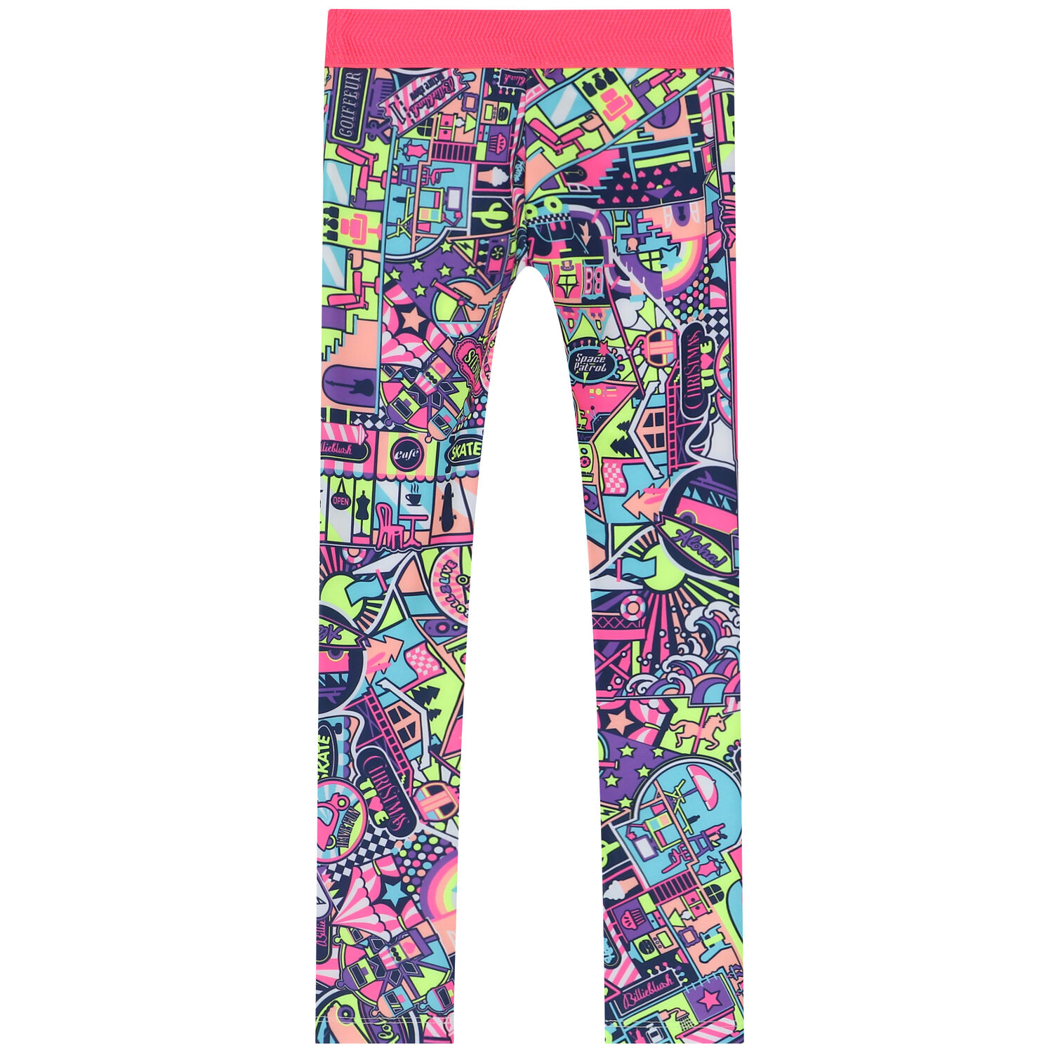 Girls Blue & Neon Pink Leggings, 1, hi-res