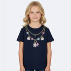 Girls Navy Blue Necklace Logo T-Shirt, 1, hi-res