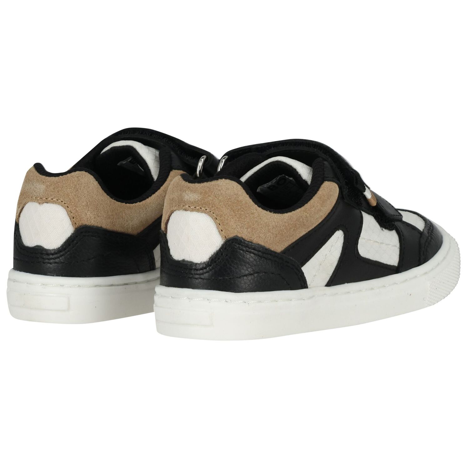 Boys Black, White & Beige Logo Trainers, 1, hi-res