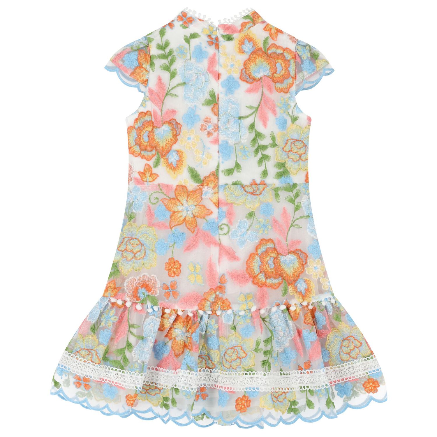 Girls White, Blue & Pink Floral Dress, 1, hi-res