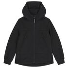 Boys Black Hooded Jacket , 1, hi-res