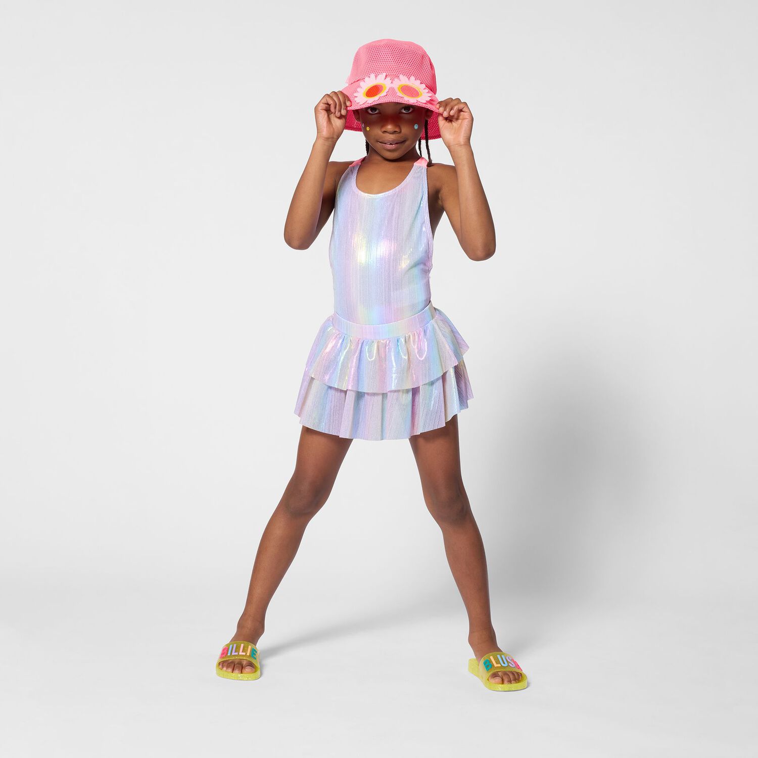 Girls Iridescent Rainbow Ruffled Skirt, 1, hi-res