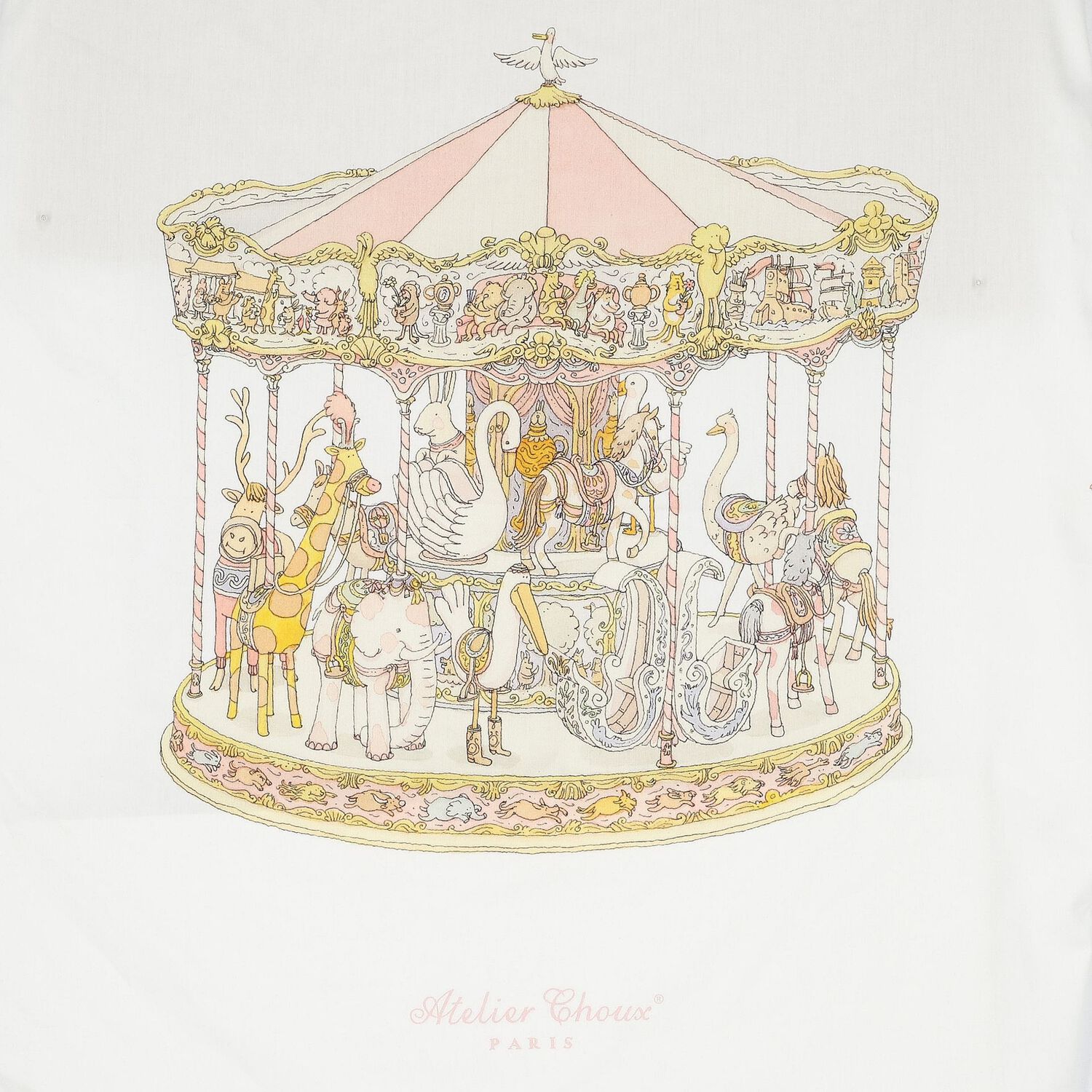 Baby Girls White & Pink Carousel Fitted Sheet, 2, hi-res