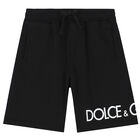Boys Black Logo Shorts, 1, hi-res