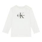 Baby Boys White Logo Long Sleeve Top, 1, hi-res