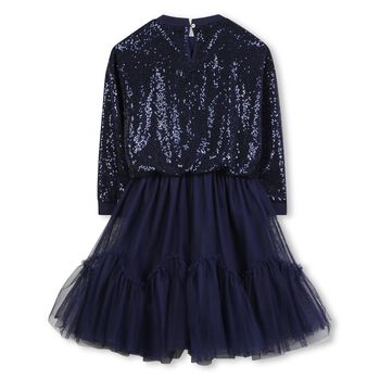 Girls Navy Blue Embellished Tulle Dress