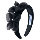 Girls Black Pearl Velvet Headband, 1, hi-res